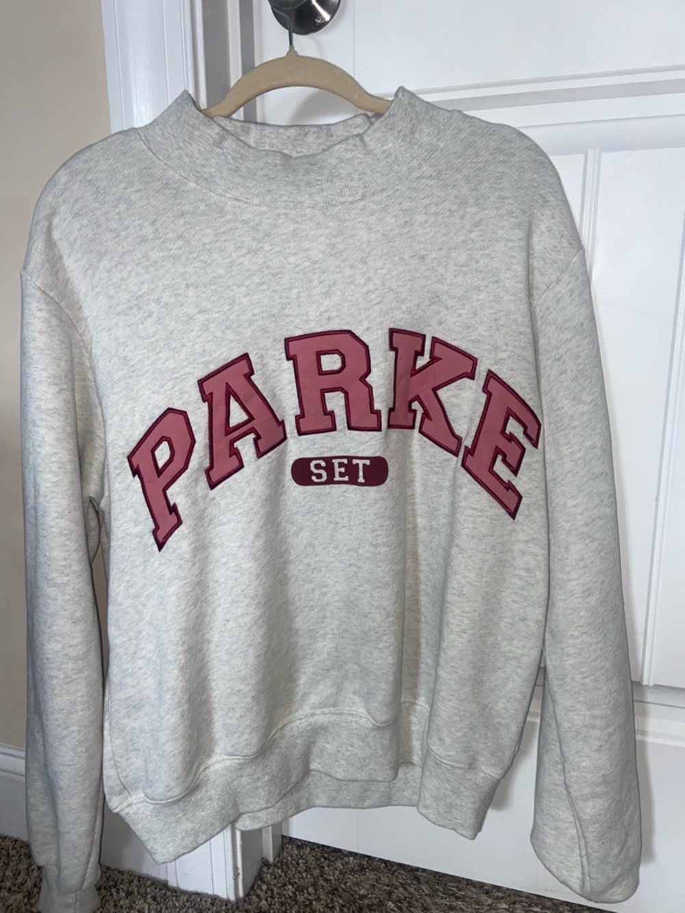 Parke Gray Crewneck Sweatshirt with Pink/Red Logo